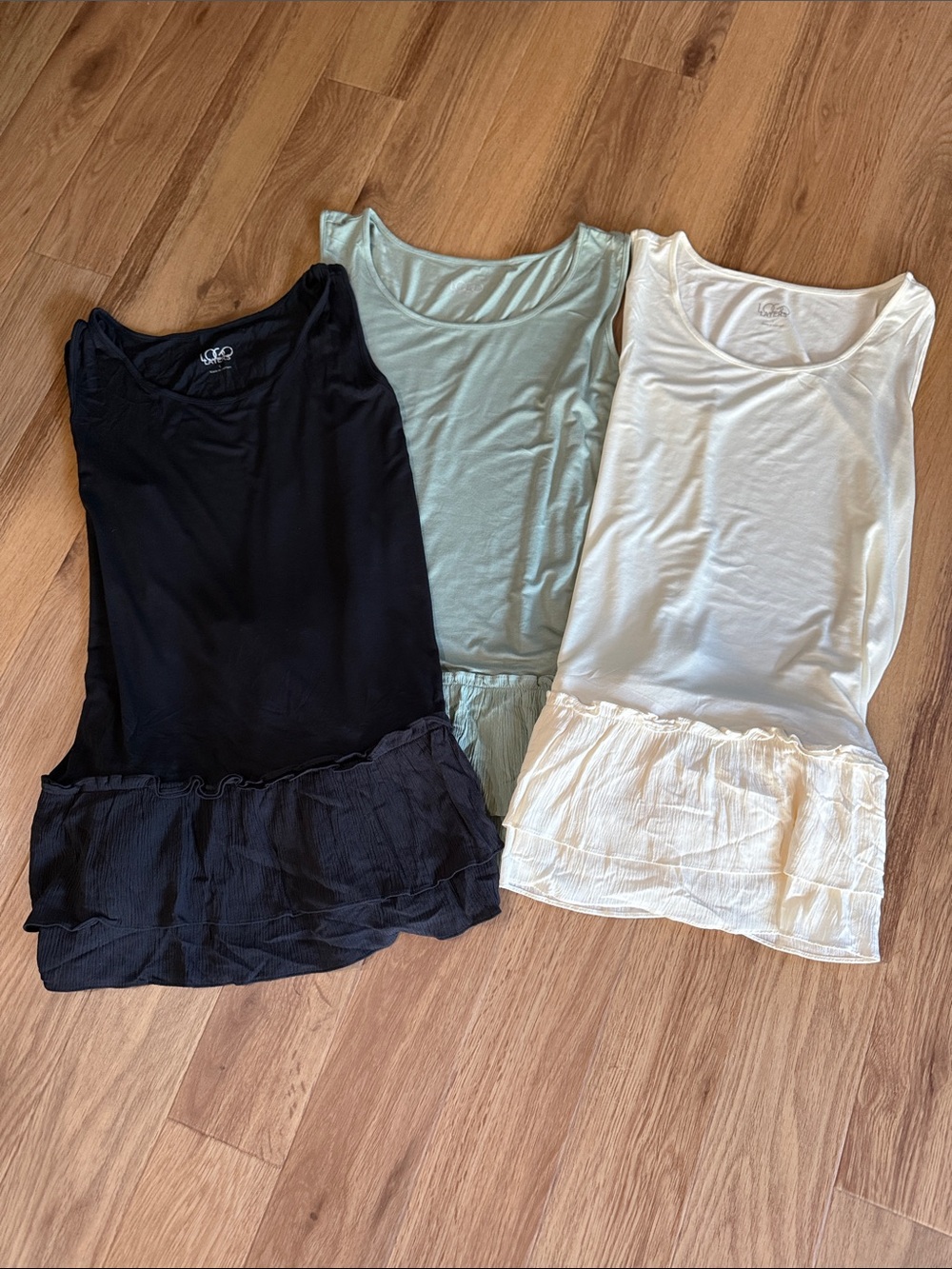 LOGO by Lori Goldstein Ruffle-Hem Tank Tops - Black, Sage, Cream